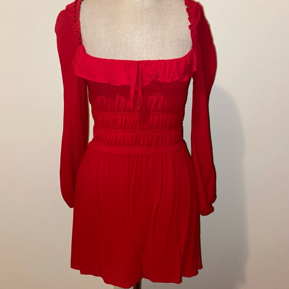 Reformation Red Smocked Dress Crepe